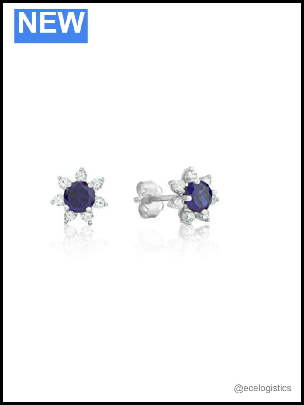 Solid 14K White Gold Created Sapphire Diamond Halo Stud Earrings 4MM